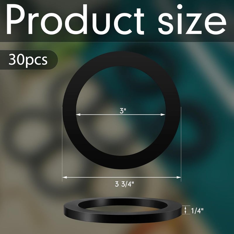 Fabbay 30 Pack 3" Camlock Gasket Fitting Cam Lock Hose Seal for Female Coupler Cam Groove Replacement Rubber Washer Black Rubber Gasket Ring Large Replacement Strainer for Pool Plunger Valves - Image 2